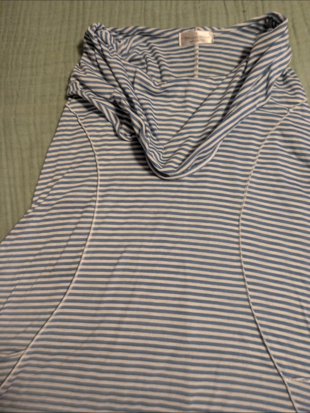Striped Cowl Neck Tank Top in Light Blue & White, With Pockets On Each Side